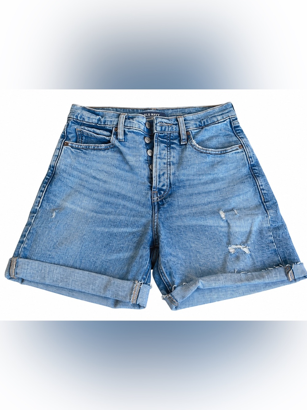 Old Navy extra high waisted sky hi distressed cut off Jean denim shorts